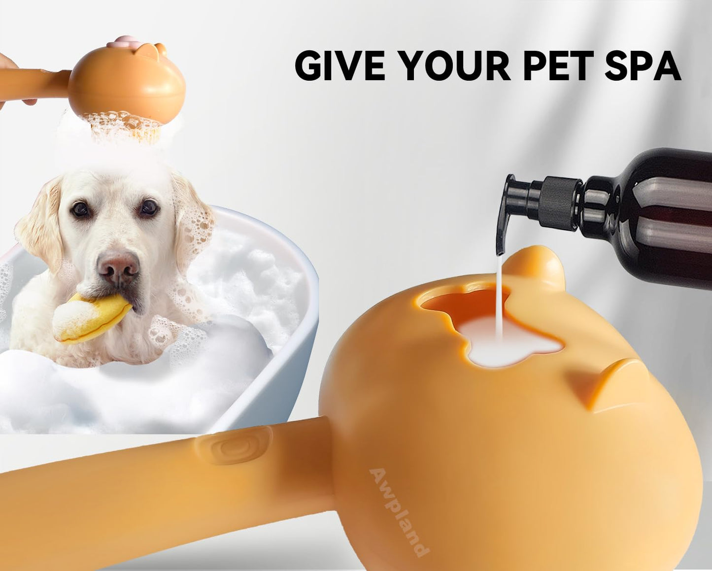 All in one shampoo grooming pet brush