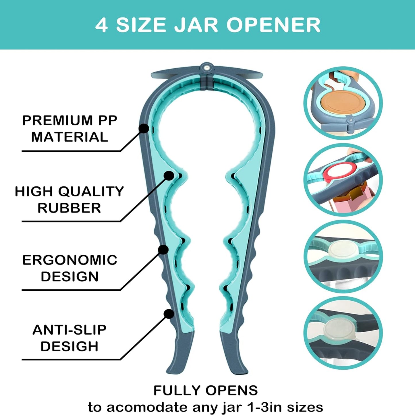 Jar Opener for Weak Hands, Seniors with Arthritis, 5 in 1 Multi Function Bottle Opener Lid Opener for Arthritic Hands with Non Slip Rubber Jar Opener Gripper Pad