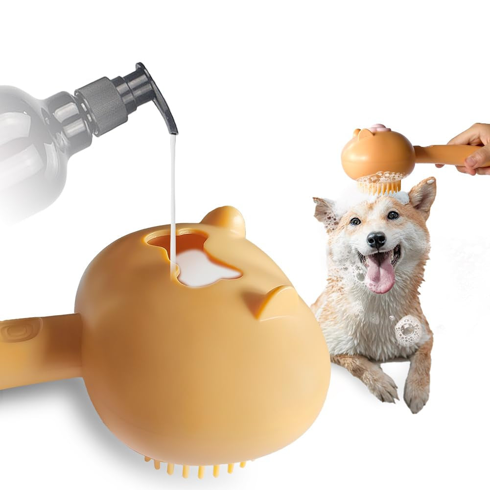 All in one shampoo grooming pet brush